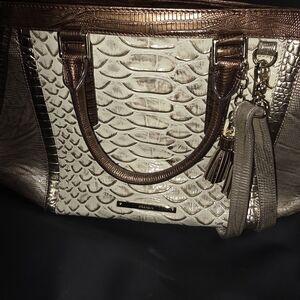 Brahmin Brown and Cream Textured Tote